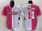 Men's Dallas Cowboys #11 Micah Parsons Pink White Two Tone With Patch Cool Base Stitched Baseball Jersey